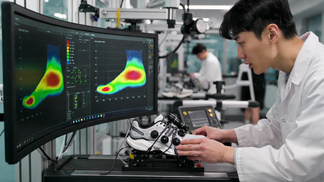 Tests professionnels de biom&eacute;canique des chaussures dans un laboratoire cor&eacute;en.jpg
